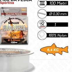 ROTOLO LENZA FILO DA PESCA BOBINA DA 100 METRI DIAM 0,30 MM RESISTENTE IN NYLON