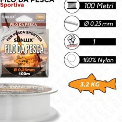 ROTOLO LENZA FILO DA PESCA BOBINA DA 100 METRI DIAM 0,25MM RESISTENTE IN NYLON