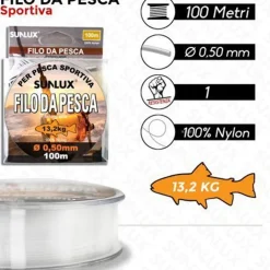 ROTOLO LENZA FILO DA PESCA BOBINA DA 100 METRI DIAM 0,50 MM RESISTENTE IN NYLON