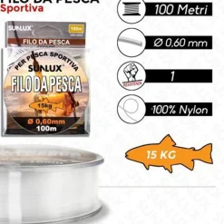 ROTOLO LENZA FILO DA PESCA BOBINA DA 100 METRI DIAM 0,60 MM RESISTENTE IN NYLON