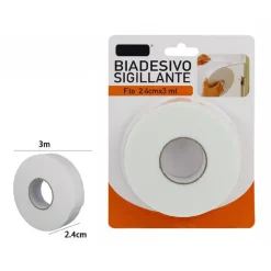 ROTOLO NASTRO BIADESIVO SIGILLANTE BIANCO 2,4 CM X 3 METRI SIGILLA RIPARA 69827