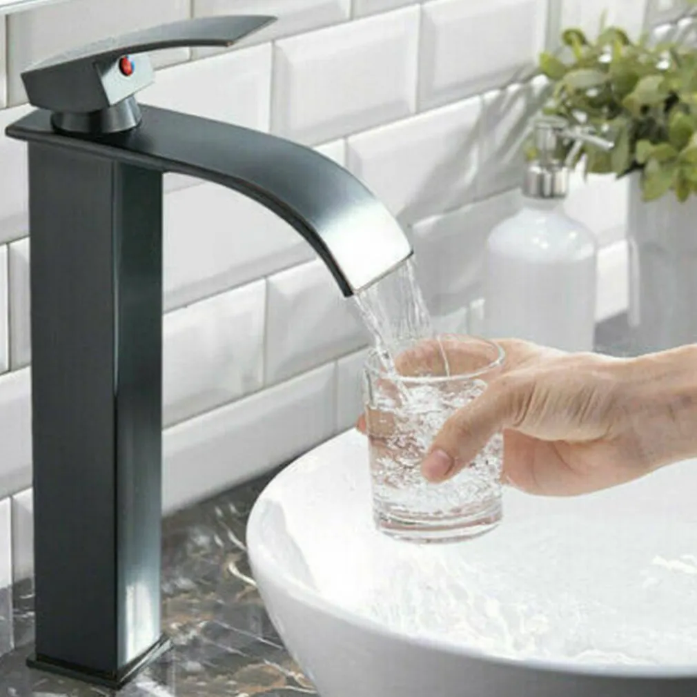 RUBINETTO ALTO DA BAGNO DESIGN MODERNO A CASCATA MISCELATORE MONOCOMANDO NERO