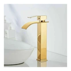 RUBINETTO ALTO DA BAGNO DESIGN MODERNO A CASCATA MISCELATORE MONOCOMANDO DORATO