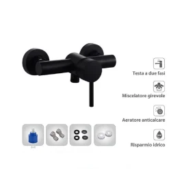 RUBINETTO BAGNO MODERNO NERO OPACO MISCELATORE ORIENTABILE CABINA DOCCIA 87394