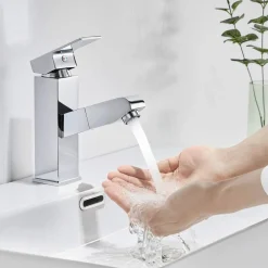 RUBINETTO MISCELATORE PER LAVANDINO LAVABO CROMATO CON DOCCETTA ESTRAIBILE