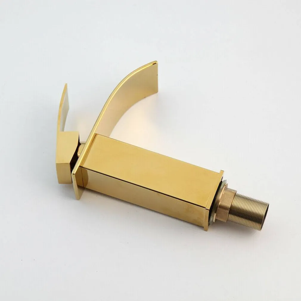 RUBINETTO ORO DA BAGNO DESIGN MODERNO A CASCATA MISCELATORE MONOCOMANDO DORATO