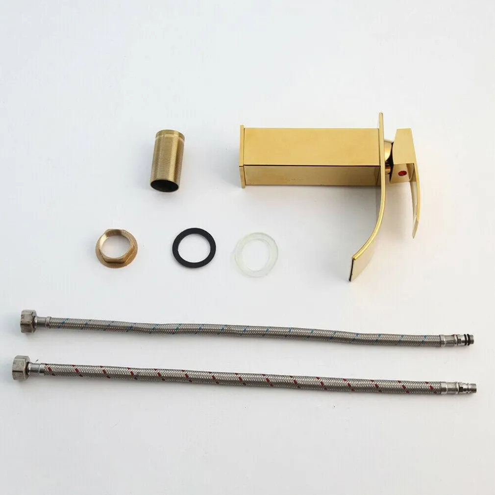 RUBINETTO ORO DA BAGNO DESIGN MODERNO A CASCATA MISCELATORE MONOCOMANDO DORATO