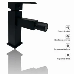 RUBINETTO PER BAGNO ULTRA MODERNO MISCELATORE ORIENTABILE BIDET NERO OPACO 87208