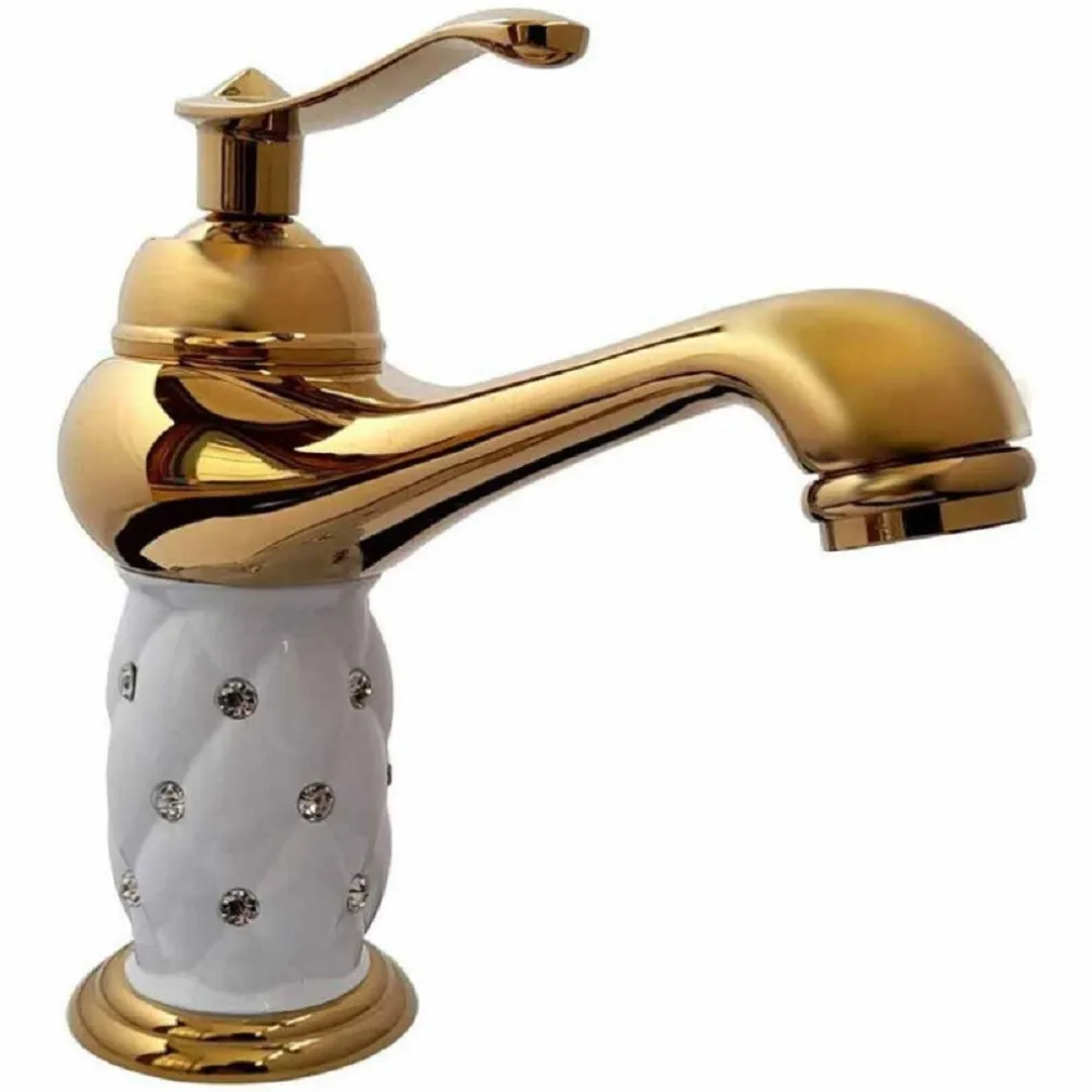 RUBINETTO PER LAVABO CON BRILLANTINI MISCELATORE BAGNO MONOFORO ORO BASSO 52149