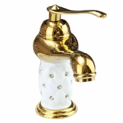 RUBINETTO PER LAVABO CON BRILLANTINI MISCELATORE BAGNO MONOFORO ORO BASSO 52149