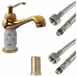 RUBINETTO PER LAVABO CON BRILLANTINI MISCELATORE BAGNO MONOFORO ORO BASSO 52149