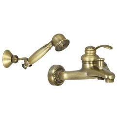 RUBINETTO VASCA DOCCIA 2 FORI BRONZO ANTICATO DOCCETTA TUBO FLESSIBILE 52378A