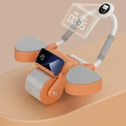RUOTA PER ADDOMINALE CON RULLO PER ESERCIZI CON SUPPORTO GOMITI TIMER PORTACELLULARE