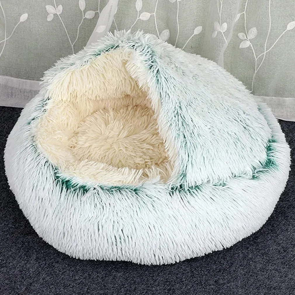 SACCO A PELO SEMICHIUSO IN PELLICCIA SINTETICA MORBIDO PER GATTI CANI VERDE 40CM