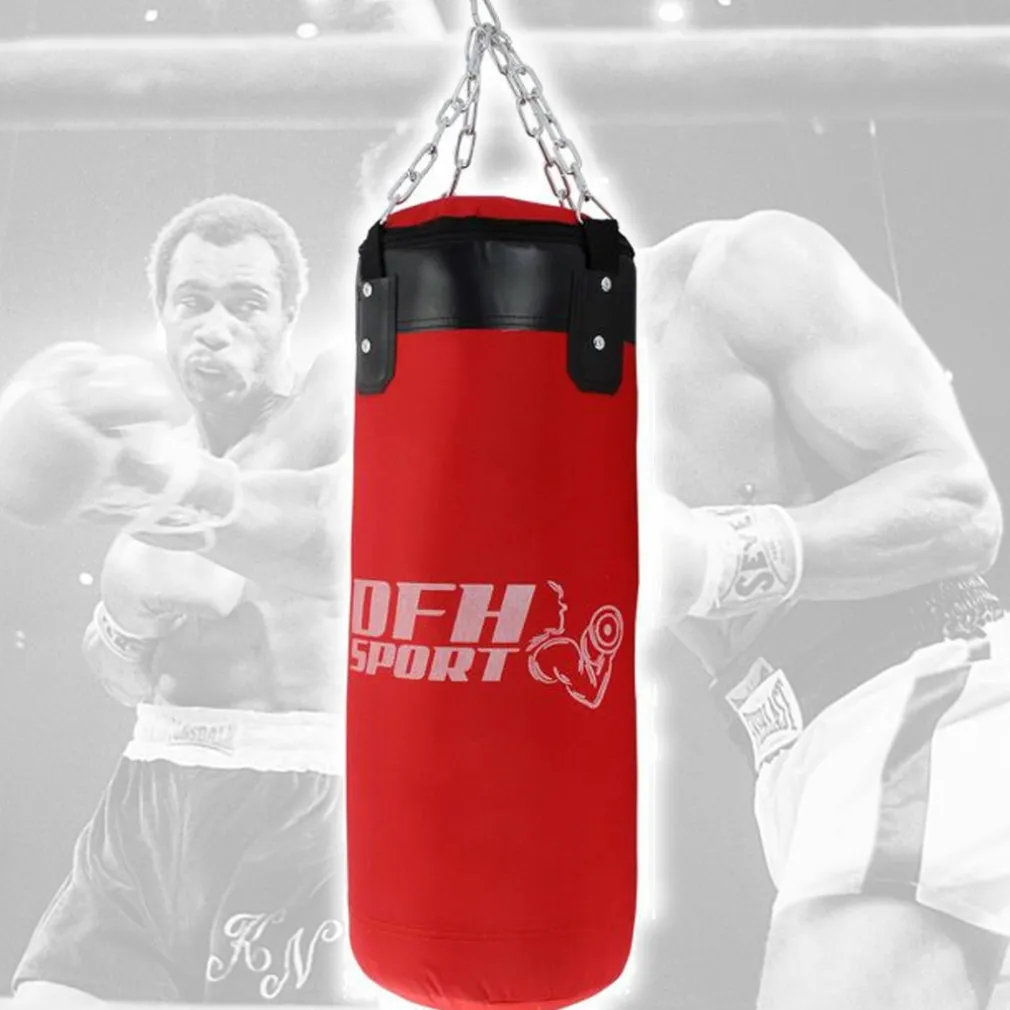 SACCO BOXE PIENO PER ALLENAMENTO PUGILATO MMA KICK BOXING CON CATENE 80 CM X 35