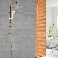 SALISCENDI BAGNO COLONNA DOCCIA MISCELATORE ORO SOFFIONE QUADRATO DOCCETTA 87305