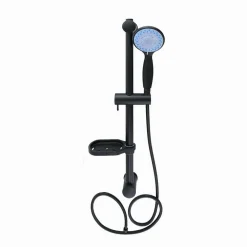 SALISCENDI COLONNA DOCCIA NERO SOFFIONE MULTIGETTO MENSOLA PORTA SAPONE BAGNO 87494