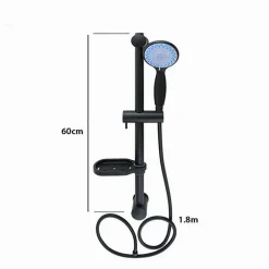 SALISCENDI COLONNA DOCCIA NERO SOFFIONE MULTIGETTO MENSOLA PORTA SAPONE BAGNO 87494