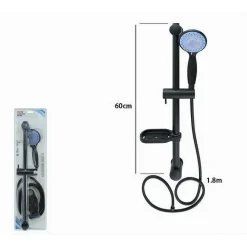 SALISCENDI COLONNA DOCCIA NERO SOFFIONE MULTIGETTO MENSOLA PORTA SAPONE BAGNO 87494