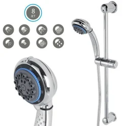 SALISCENDI CON SOFFIONE DOCCIA 8 FUNZIONI GETTI ASTA 60 CM CROMATO BAGNO VASCA