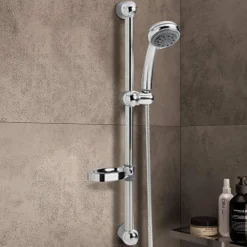 SALISCENDI CON SOFFIONE DOCCIA 8 FUNZIONI GETTI ASTA 60 CM CROMATO BAGNO VASCA