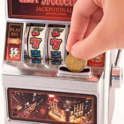 SALVADANAIO A FORMA DI SLOT MACHINE PER RITIRARE I SOLDI DEVI VINCERE IL JACKPOT