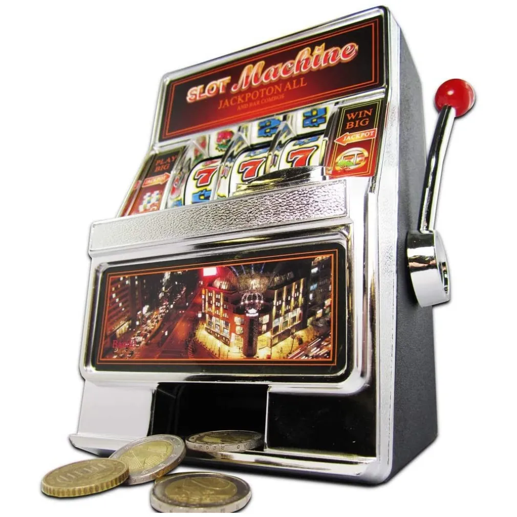 SALVADANAIO A FORMA DI SLOT MACHINE PER RITIRARE I SOLDI DEVI VINCERE IL JACKPOT