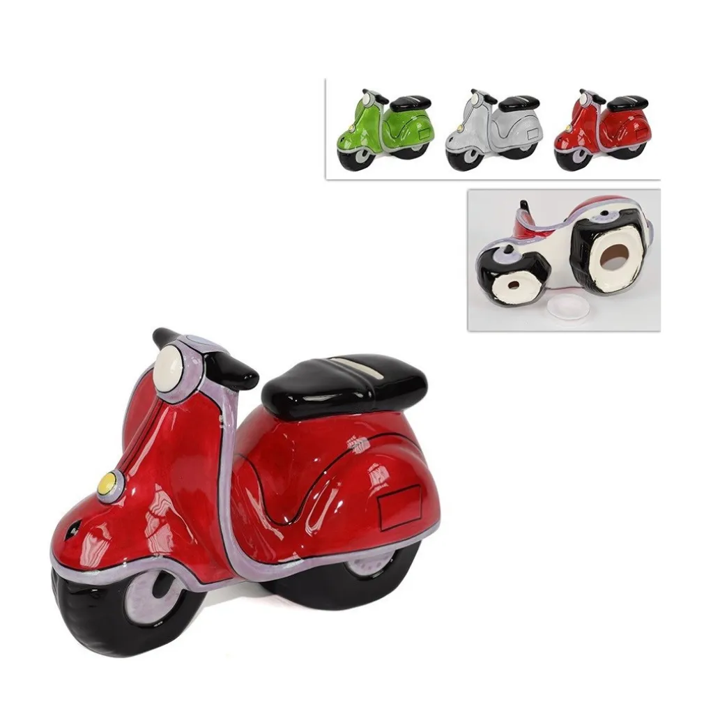 SALVADANAIO MOTO MOTORINO SCOOTER IN TERRACOTTA MONETE PORTA SOLDI RISPARMI
