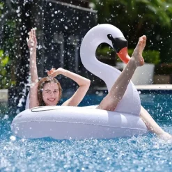 SALVAGENTE GONFIABILE A FORMA DI CIGNO BIANCO GALLEGGIANTE MARE 104X104X96CM 016149