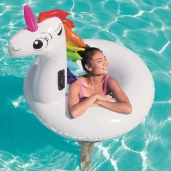 SALVAGENTE UNICORNO CAVALCABILE BIANCO ARCOBALENO CIAMBELLA 136 X 131 CM