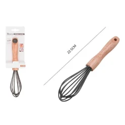 SBATTIUOVA FRUSTA 8" SBATTI UOVA IN SILICONE MANICO LEGNO 22.5CM DA CUCINA 50738