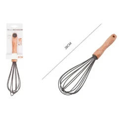 SBATTIUOVA FRUSTA 10" SBATTI UOVA IN SILICONE MANICO LEGNO 26 CM DA CUCINA 50739