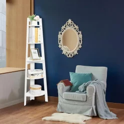 SCAFFALE ANGOLARE A 5 RIPIANI MOBILE IN LEGNO ARREDO PER LA CASA COLORE BIANCO