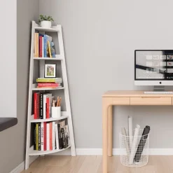 SCAFFALE ANGOLARE DA PARETE A FORMA DI SCALA CON 5 LIVELLI RIPIANI LIBRERIA MULTIUSO