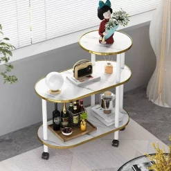 SCAFFALE MULTISTRATO IN LEGNO A 3 LIVELLI TAVOLINO IN MARMO CON RUOTE PER CAMERA SOGGIORNO