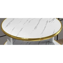 SCAFFALE MULTISTRATO IN LEGNO A 3 LIVELLI TAVOLINO IN MARMO CON RUOTE PER CAMERA SOGGIORNO