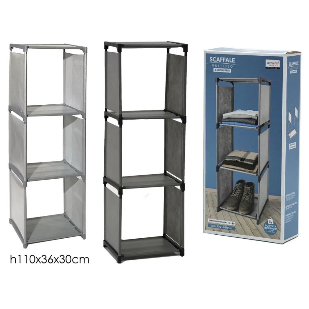 SCAFFALE MULTIUSO A 3 SCOMPARTI RIPIANI ARMADIO COMPONIBILE PER BUCATO MOBILE CASA BAGNO