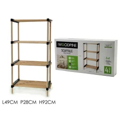 SCAFFALE MULTIUSO IN LEGNO DI PINO 2IN1 MODULARE MENSOLA CON 4 RIPIANI 92X49X28 CM