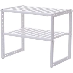 SCAFFALE STOVIGLIE ESTENSIBILE 50-70CM ORGANIZER SOTTOLAVELLO PORTAOGGETTI MENSOLA 2 PIANI