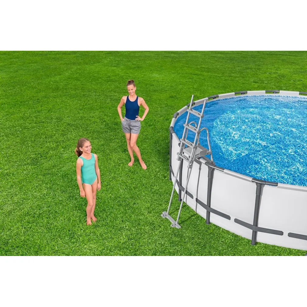 SCALETTA DI SICUREZZA PER PISCINE 132CM CON GRADINI IN PLASTICA TELAIO IN METALLO 58332
