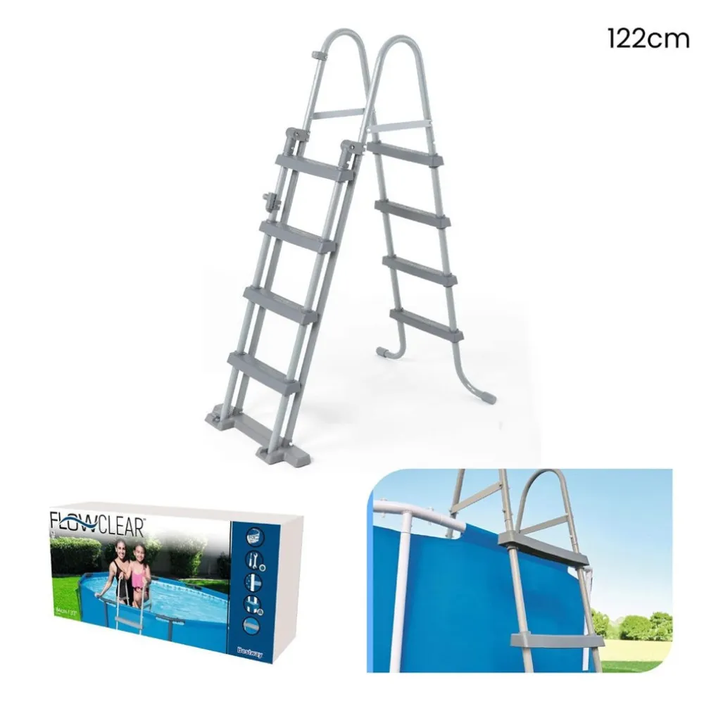 SCALETTA DI SICUREZZA PER PISCINE 122CM CON GRADINI IN PLASTICA TELAIO IN METALLO 58331