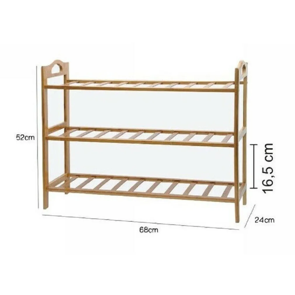 SCARPIERA PORTA SCARPE 3 RIPIANI PIANI LEGNO BAMBOO BAMBU SCAFFALE MOBILE 69412
