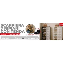 SCARPIERA SALVASPAZIO A 7 RIPIANI CON TENDA COPRIPOLVERE INSTALLAZIONE SEMPLICE RIPOSTIGLI