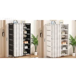 SCARPIERA SALVASPAZIO A 7 RIPIANI CON TENDA COPRIPOLVERE INSTALLAZIONE SEMPLICE RIPOSTIGLI