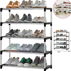 SCARPIERA SCAFFALE CASA MULTIUSO 5 RIPIANI IN METALLO SALVASPAZIO 60X30X72CM