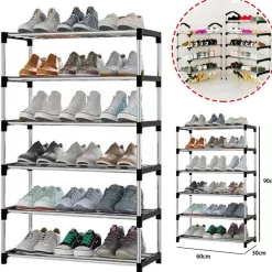 SCARPIERA SCAFFALE MULTIUSO 6 RIPIANI SALVASPAZIO METALLO IMPILABILE 60X30X90CM