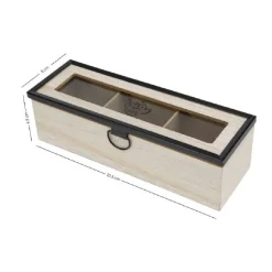 SCATOLA CONTENITORE IN LEGNO PER TÈ CON BACHECA 3 POSTI SCOMPARTI VETRINA 219600