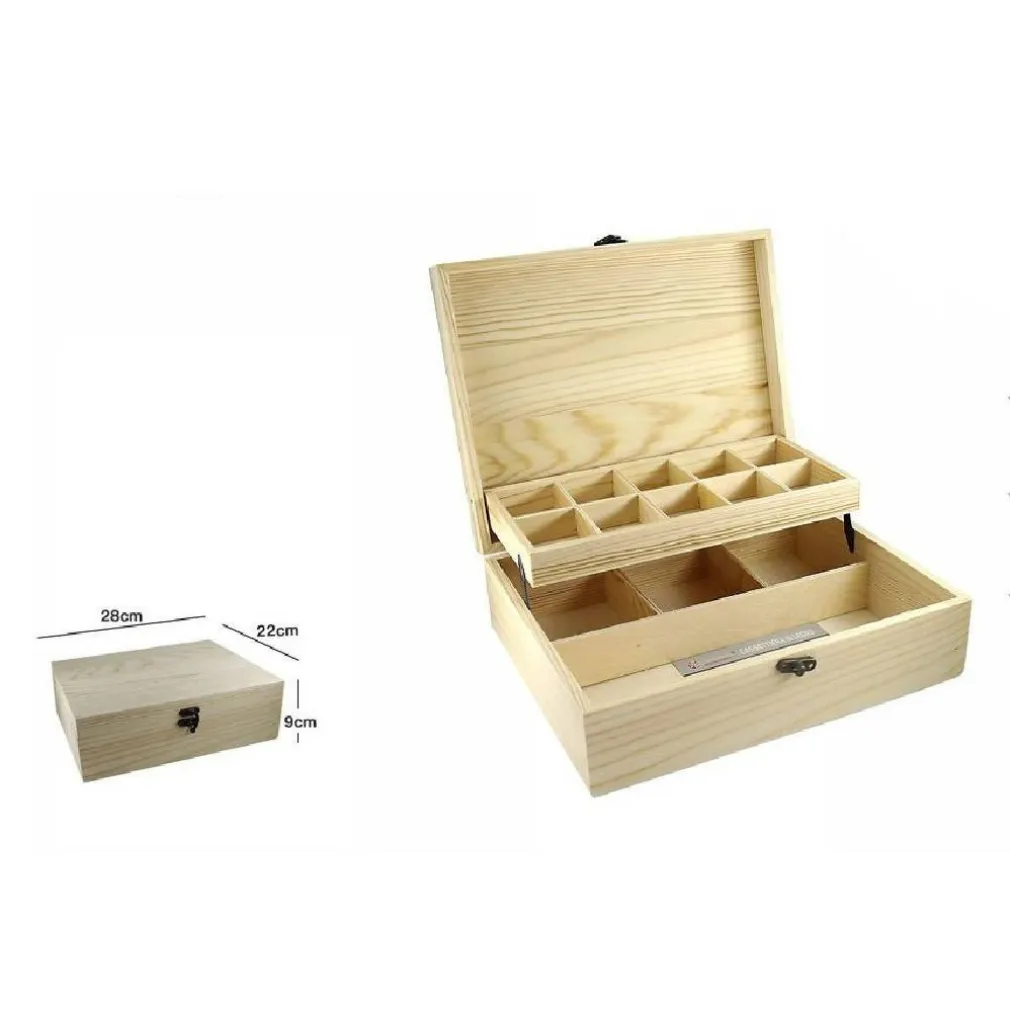 SCATOLA IN LEGNO PORTAGIOIE CASSETTIERA CON 2 RIPIANI BACHECA PER GIOIELLI 63812