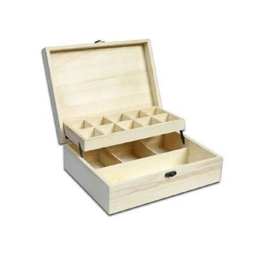 SCATOLA IN LEGNO PORTAGIOIE CASSETTIERA CON 2 RIPIANI BACHECA PER GIOIELLI 63812