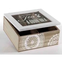 SCATOLA PORTA OGGETTI BUSTINE THE TISANE CIALDE 16X16X7CM IN LEGNO INDIAN 739507